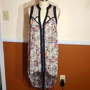 Love Marks Sheer Geometric High/low Tunic/Dress, Excellent Condition